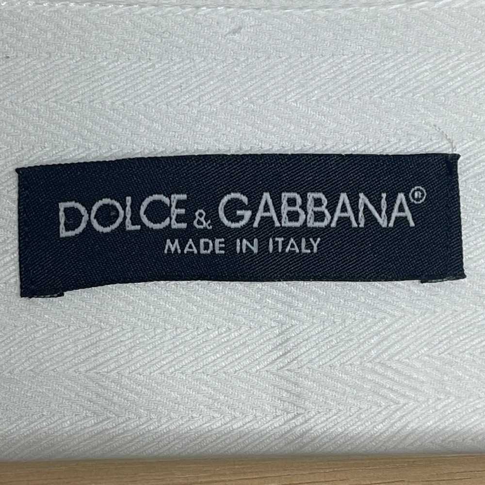 Dolce & Gabbana White Herringbone Cotton Button Down Shirt Mens 17/43 Italy - Picture 5 of 8